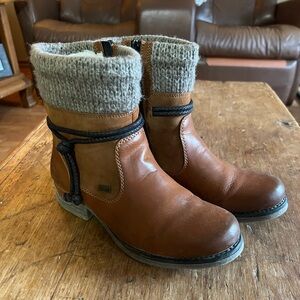 Rieker lined Brown Leather Ankle Boots with Knit Cuff